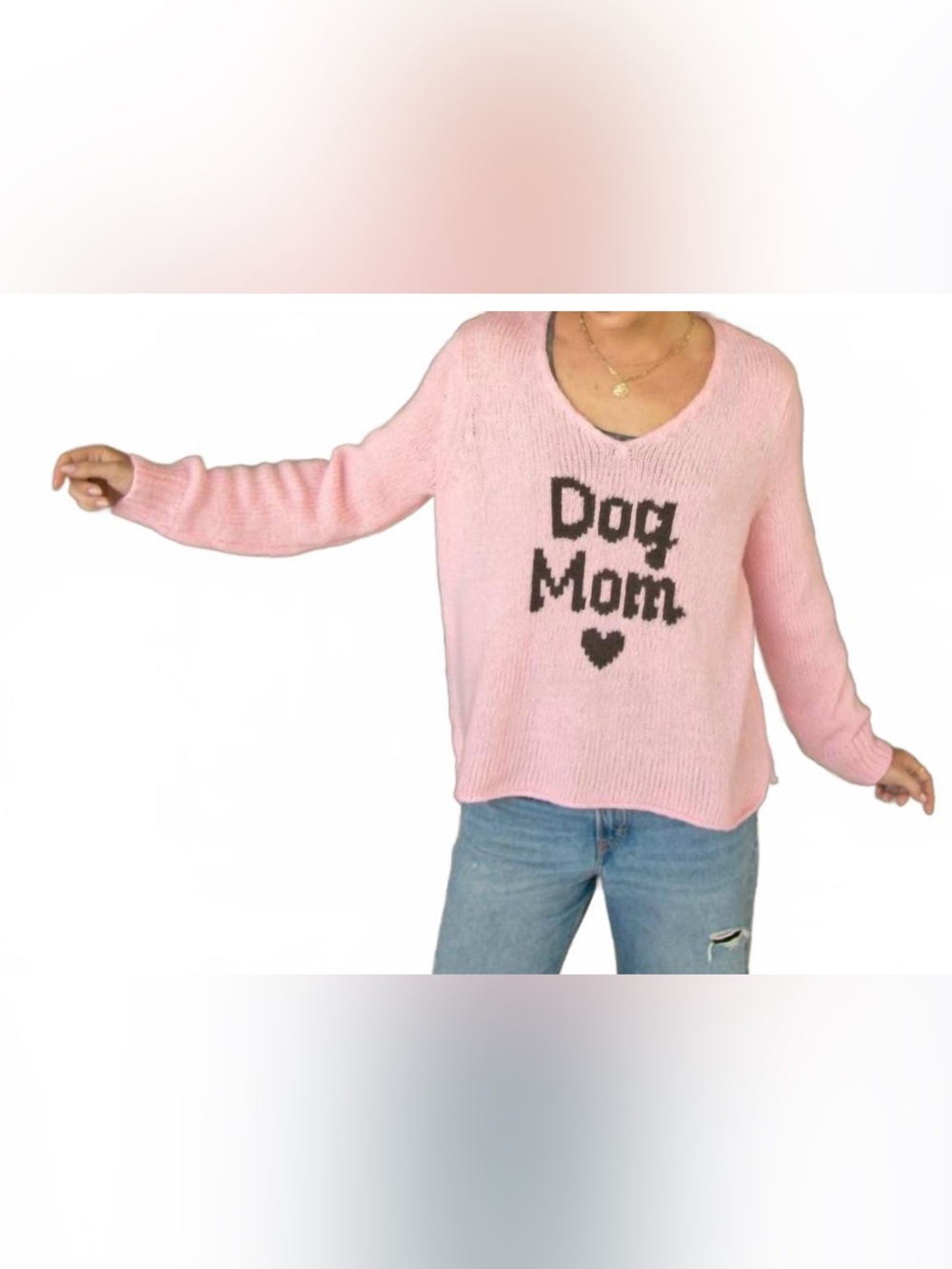 Wooden Ships Pink "Dog Mom" Knit Sweater size XS